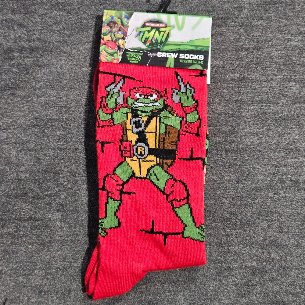 TMNT Raphael Crew Socks Mens Size 6-12 Red Mutant Mayhem Nickelodeon Odd Sox